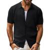 imagePJ PAUL JONES Mens Polo Shirt Short Sleeve Casual Knit Textured Button Down Polo Shirts with PocketBlackno Pocket