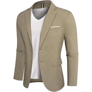 imagePJ PAUL JONES Mens Blazer Jackets Lightweight Casual Suits Stylish Sport Jacket for MenKhaki