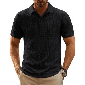 imagePJ PAUL JONES Mens Casual Knit Polo Shirt Short Sleeve Collared Stretchy Golf ShirtsBlack