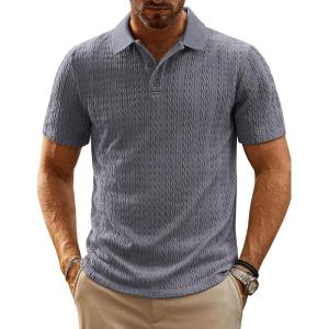 imagePJ PAUL JONES Mens Casual Knit Polo Shirt Short Sleeve Collared Stretchy Golf ShirtsDeep Grey