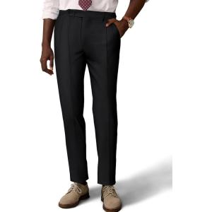 imagePJ PAUL JONES Mens Linen Dress Pants Casual Slim Fit Expandable Wasit Pleated Front Work TrousersBlack