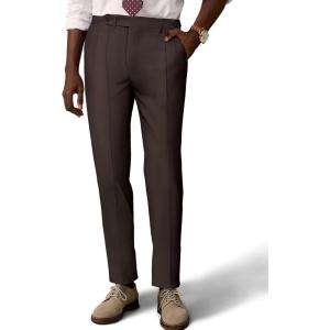 imagePJ PAUL JONES Mens Linen Dress Pants Casual Slim Fit Expandable Wasit Pleated Front Work TrousersCoffee