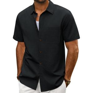 imagePJ PAUL JONES Mens Short Sleeve Cotton Shirts Lightweight Button Down Shirt Casual Summer Shirts for MenBlack