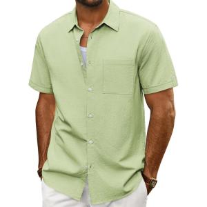 imagePJ PAUL JONES Mens Short Sleeve Cotton Shirts Lightweight Button Down Shirt Casual Summer Shirts for MenLightgreen