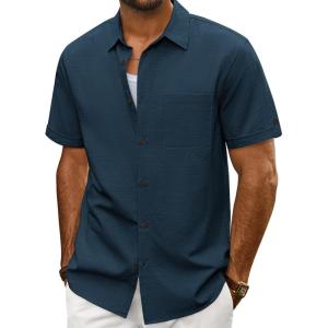imagePJ PAUL JONES Mens Short Sleeve Cotton Shirts Lightweight Button Down Shirt Casual Summer Shirts for MenNavy Blue
