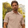 imagePJ PAUL JONES Mens Polo Shirts Short Sleeve Textured Casual Stylish Classic Button Polo T Shirt Stretchy Collared Golf ShirtsKhaki