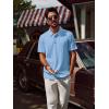 imagePJ PAUL JONES Mens Polo Shirts Short Sleeve Textured Casual Stylish Classic Button Polo T Shirt Stretchy Collared Golf ShirtsLight Blue