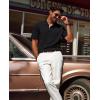 imagePJ PAUL JONES Mens Polo Shirts Short Sleeve Textured Polo T Shirt Summer Casual Knitted Golf ShirtBlack