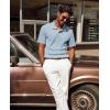 imagePJ PAUL JONES Mens Polo Shirts Short Sleeve Textured Polo T Shirt Summer Casual Knitted Golf ShirtGray Blue