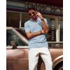 imagePJ PAUL JONES Mens Polo Shirts Short Sleeve Textured Polo T Shirt Summer Casual Knitted Golf ShirtGray Blue