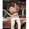 imagePJ PAUL JONES Mens Polo Shirts Short Sleeve Textured Polo T Shirt Summer Casual Knitted Golf ShirtKhaki