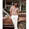 imagePJ PAUL JONES Mens Polo Shirts Short Sleeve Textured Polo T Shirt Summer Casual Knitted Golf ShirtKhaki