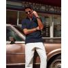 imagePJ PAUL JONES Mens Polo Shirts Short Sleeve Textured Polo T Shirt Summer Casual Knitted Golf ShirtNavy Blue