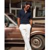 imagePJ PAUL JONES Mens Polo Shirts Short Sleeve Textured Polo T Shirt Summer Casual Knitted Golf ShirtNavy Blue