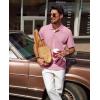 imagePJ PAUL JONES Mens Polo Shirts Short Sleeve Textured Polo T Shirt Summer Casual Knitted Golf ShirtPink