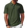 imagePJ PAUL JONES Mens Polo Shirts Short Sleeve Textured Casual Stylish Classic Button Polo T Shirt Stretchy Collared Golf ShirtsArmy Green