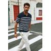 imagePJ PAUL JONES Mens Polo Shirts VNeck Knit Polo Textured Summer ShirtsNavy Bluestripe