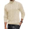 imagePJ Paul Jones Mens Casual Turtleneck Sweaters Cable Knit Thermal Pullover SweaterApricot