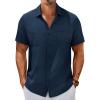 imagePJ PAUL JONES Mens Short Sleeve Button Down Shirts Summer Beach Shirts Untuckit Cotton Shirt with PocketNavy Bluetwo Pocket