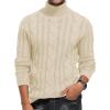 imagePJ Paul Jones Mens Casual Turtleneck Sweaters Cable Knit Thermal Pullover SweaterApricot