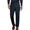 imagePJ PAUL JONES Men Vintage Tweed Pants Herringbone Pleated Suit TrousersNavy