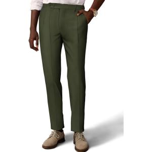 imagePJ PAUL JONES Mens Linen Dress Pants Casual Slim Fit Expandable Wasit Pleated Front TrousersArmy Green