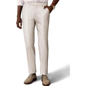 imagePJ PAUL JONES Mens Linen Dress Pants Casual Slim Fit Expandable Wasit Pleated Front TrousersLight Khaki
