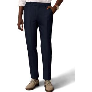 imagePJ PAUL JONES Mens Linen Dress Pants Casual Slim Fit Expandable Wasit Pleated Front TrousersNavy Blue