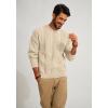 imagePJ PAUL JONES Mens Crewneck Sweater Casual Cable Knit Pullover Sweater Drop Shoulder Solid Knitted SweatersApricot