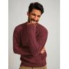 imagePJ PAUL JONES Mens Crewneck Sweater Casual Cable Knit Pullover Sweater Drop Shoulder Solid Knitted SweatersBurgundy