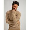 imagePJ PAUL JONES Mens Crewneck Sweater Casual Cable Knit Pullover Sweater Drop Shoulder Solid Knitted SweatersCamel