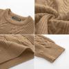 imagePJ PAUL JONES Mens Crewneck Sweater Casual Cable Knit Pullover Sweater Drop Shoulder Solid Knitted SweatersCamel