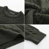 imagePJ PAUL JONES Mens Crewneck Sweater Casual Cable Knit Pullover Sweater Drop Shoulder Solid Knitted SweatersDark Green