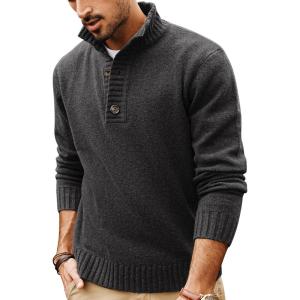 imagePJ PAUL JONES Mens Pullover Sweaters Quarter Button Sweater Stand Collar Knit PulloversDark Grey
