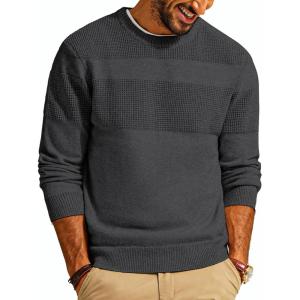 imagePJ PAUL JONES Mens Sweater Casual Crew Neck Pullover Textured Knit SweatersDark Gray