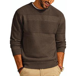 imagePJ PAUL JONES Mens Sweater Casual Crew Neck Pullover Textured Knit SweatersGrey Brown