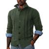imagePJ PAUL JONES Mens Cardigan Sweaters Stand Collar Long Sleeve Cable Knit Button Down SweaterArmy Greennew