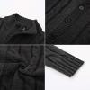 imagePJ PAUL JONES Mens Cardigan Sweaters Stand Collar Long Sleeve Cable Knit Button Down SweaterBlack Grey