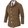 imagePJ PAUL JONES Mens Cardigan Sweaters Stand Collar Long Sleeve Cable Knit Button Down SweaterCoyote