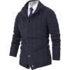 imagePJ PAUL JONES Mens Cardigan Sweaters Stand Collar Long Sleeve Cable Knit Button Down SweaterDark Blue