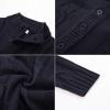 imagePJ PAUL JONES Mens Cardigan Sweaters Stand Collar Long Sleeve Cable Knit Button Down SweaterDark Blue