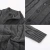 imagePJ PAUL JONES Mens Cardigan Sweaters Stand Collar Long Sleeve Cable Knit Button Down SweaterDark Grey
