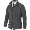imagePJ PAUL JONES Mens Cardigan Sweaters Stand Collar Long Sleeve Cable Knit Button Down SweaterDark Grey