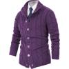 imagePJ PAUL JONES Mens Cardigan Sweaters Stand Collar Long Sleeve Cable Knit Button Down SweaterDeep Purple