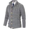 imagePJ PAUL JONES Mens Cardigan Sweaters Stand Collar Long Sleeve Cable Knit Button Down SweaterGrey