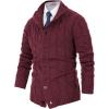 imagePJ PAUL JONES Mens Cardigan Sweaters Stand Collar Long Sleeve Cable Knit Button Down SweaterWine