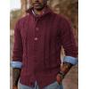 imagePJ PAUL JONES Mens Cardigan Sweaters Stand Collar Long Sleeve Cable Knit Button Down SweaterWine