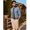 imagePJ PAUL JONES Mens Classic Fit LinenCotton Shirt Button Down Long Sleeve Casual Business ShirtsBlue