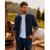 imagePJ PAUL JONES Mens Corduroy Button Down Shirt Long Sleeve Casual Collared Wrinkle Free Shirts with PocketNavy Blue