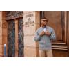 imagePJ PAUL JONES Mens Full Zipper Cardigan Casual Stand Collar Cardigan Sweater Ribbed Knit Long Sleeve SweaterLight Gray